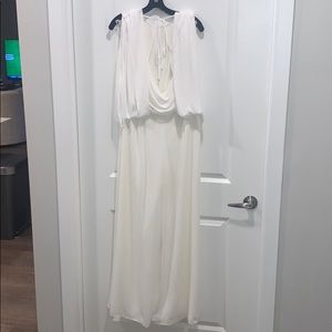 Halston Heritage White Jumpsuit with Drape Arm